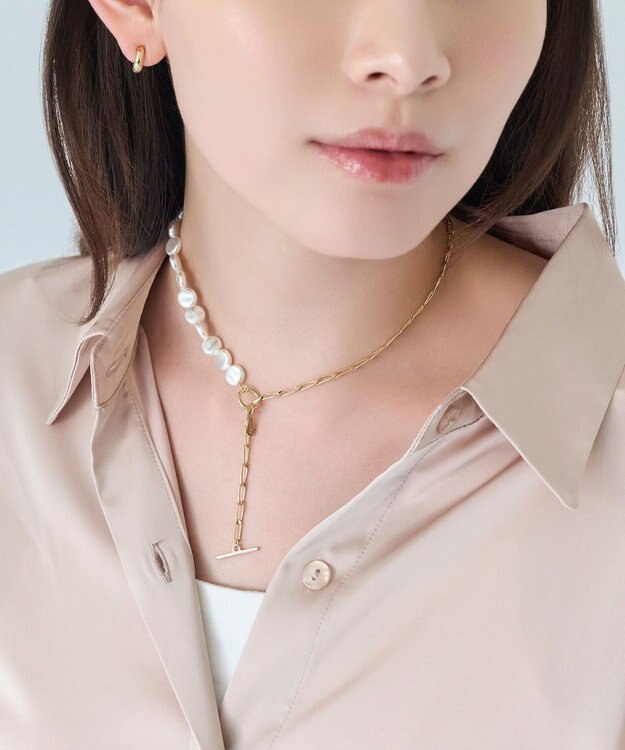 Phoebe メタリックパールチョーカーネックレス/41cm ホワイト