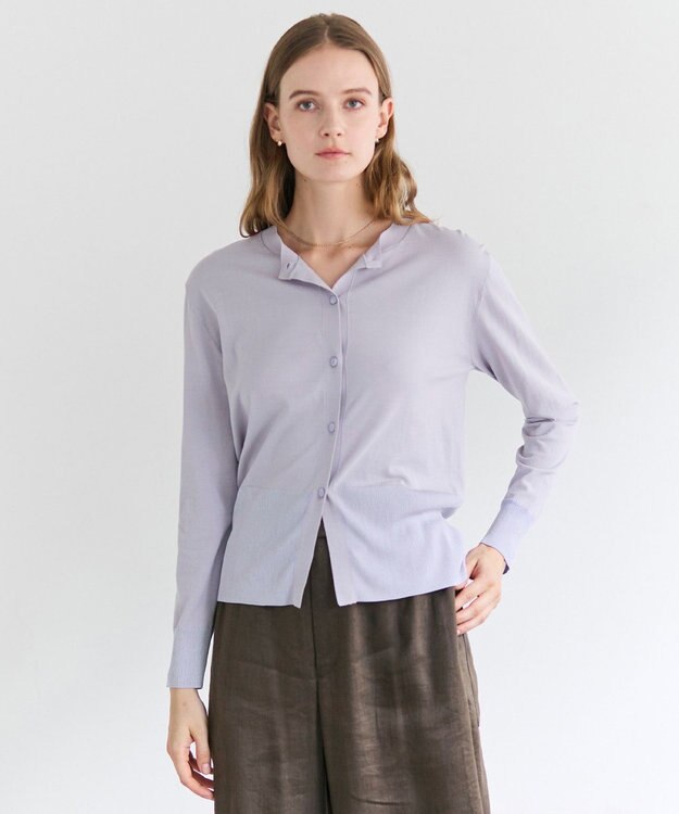 BEIGE， JULIE / コットンシルク クルーネックカーディガン Lilac
