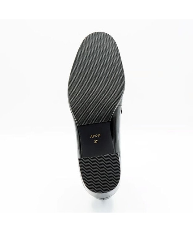 APOM イタリアンレザー ブロックヒールビットローファー45 ブラックエナメル