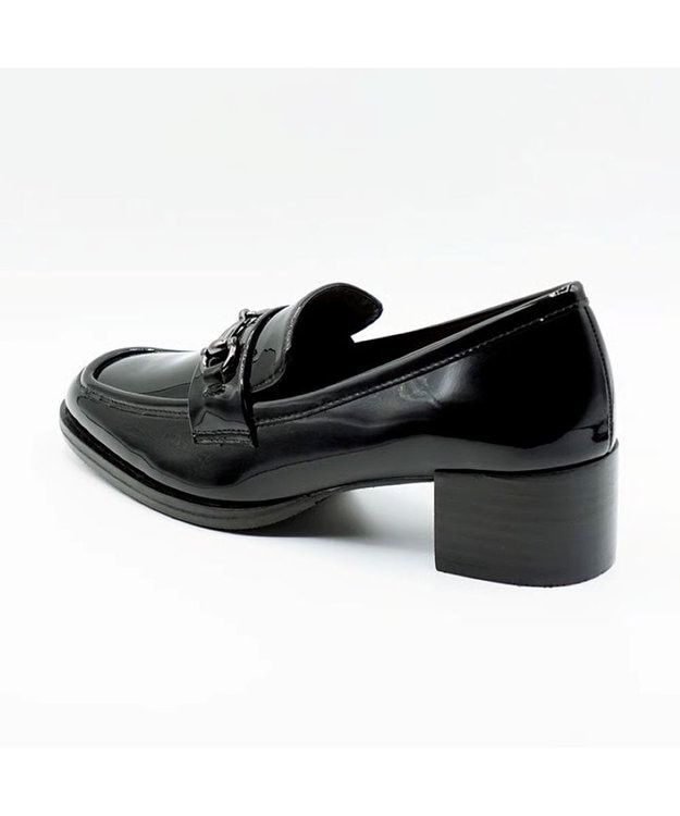 APOM イタリアンレザー ブロックヒールビットローファー45 ブラックエナメル