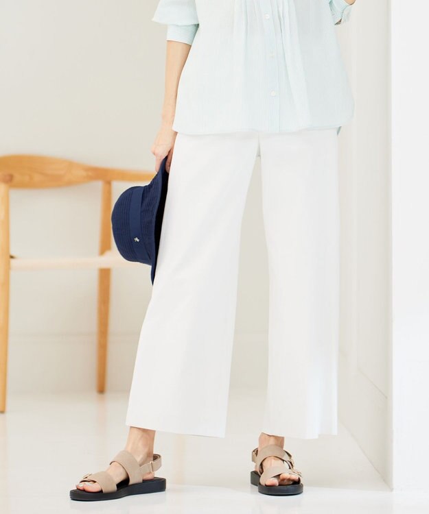J.PRESS LADIES L 【洗える・吸水速乾】コットン麻シェルドライ ワイド パンツ アイボリー系