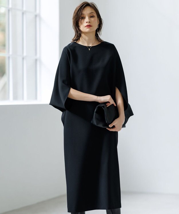 洗える】 ウールライクストレッチ ドルマンスリーブワンピース / ICB L 洗える】 ウールライクストレッチ ドルマンスリーブワンピース / ICB L