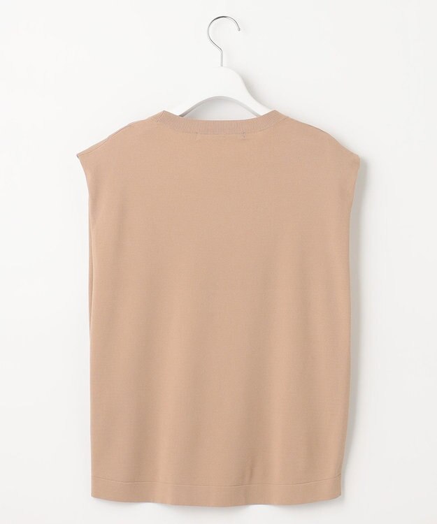 自由区 【洗える・XSサイズあり】クレープストレッチノースリーブ ニット キャメル系