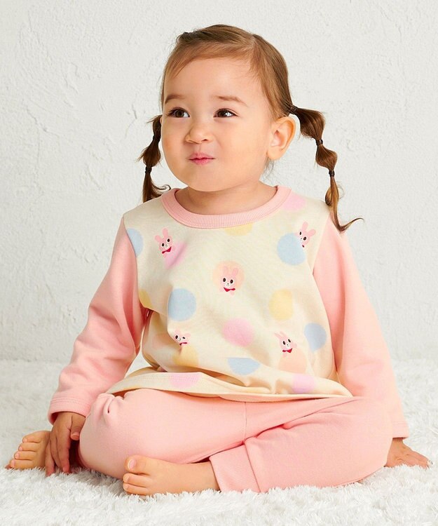 MIKI HOUSE HOT BISCUITS 【80-120cm】 ドット柄 ミニ裏毛パイル素材 腹巻き付き長袖パジャマ マルチカラー