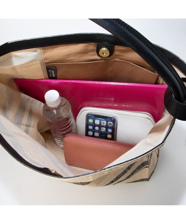 UNBILLION perche マダガスカルラフィアボーダーワンショルダー ブラック