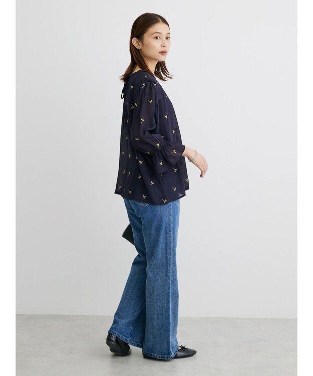 Green Parks シアー刺繍ブラウス Dark Navy