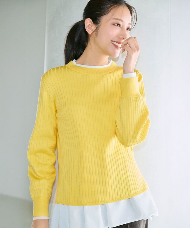 ANY SIS S 【WEB・一部店舗限定】ダブルカラー ニット ライトイエロー