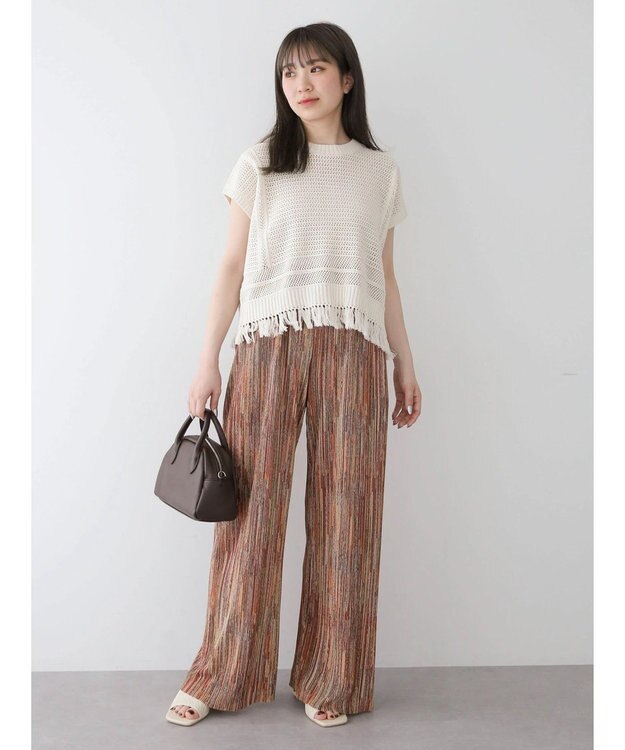 Green Parks 裾フリンジメッシュニットプルオーバー Off White