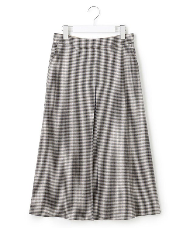 23区 ウールミルドストレッチ チェック フロントタックAラインスカート キャメルチェック