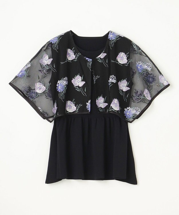 GRACE CONTINENTAL 刺繍ケープニットトップ ブラック