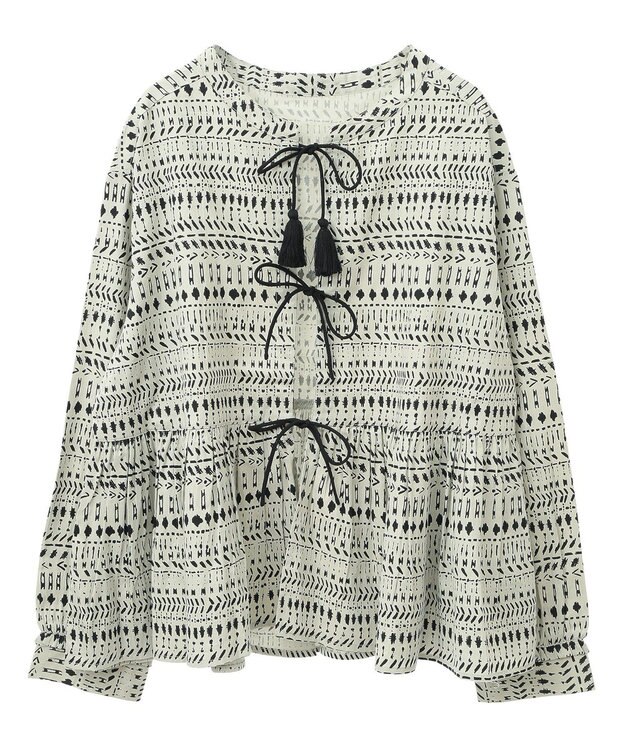 CRAFT STANDARD BOUTIQUE フリンジ紐付ペプラムブラウス Black