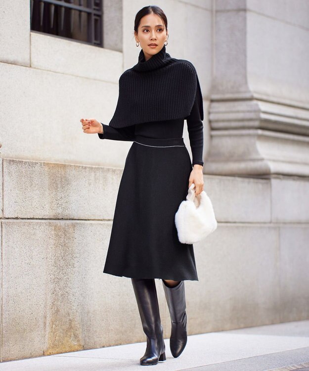 自由区 【洗える】ウールブレンドバルキー ネックウォーマー ブラック系