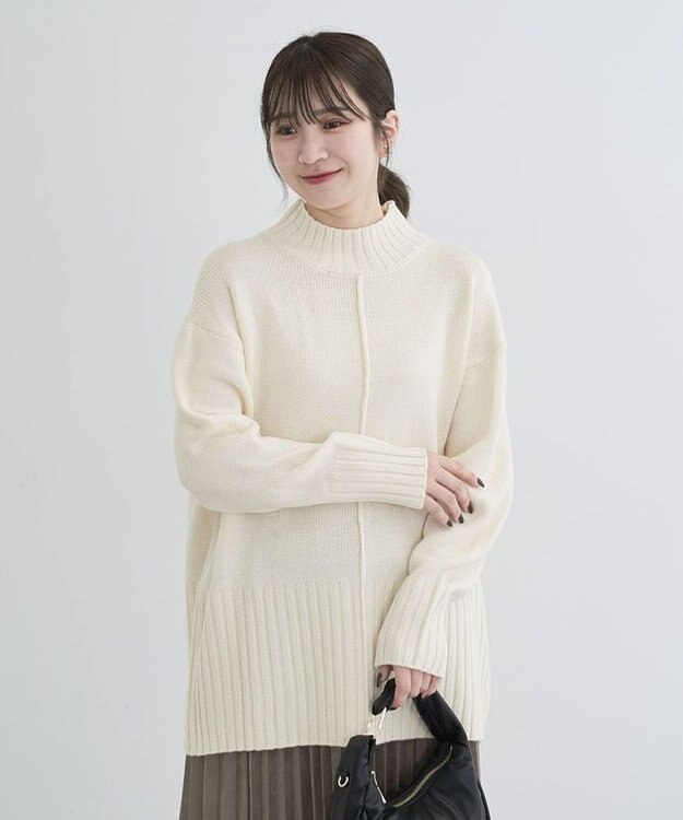 Green Parks 洗えるモックネックニットプルオーバー Light Beige