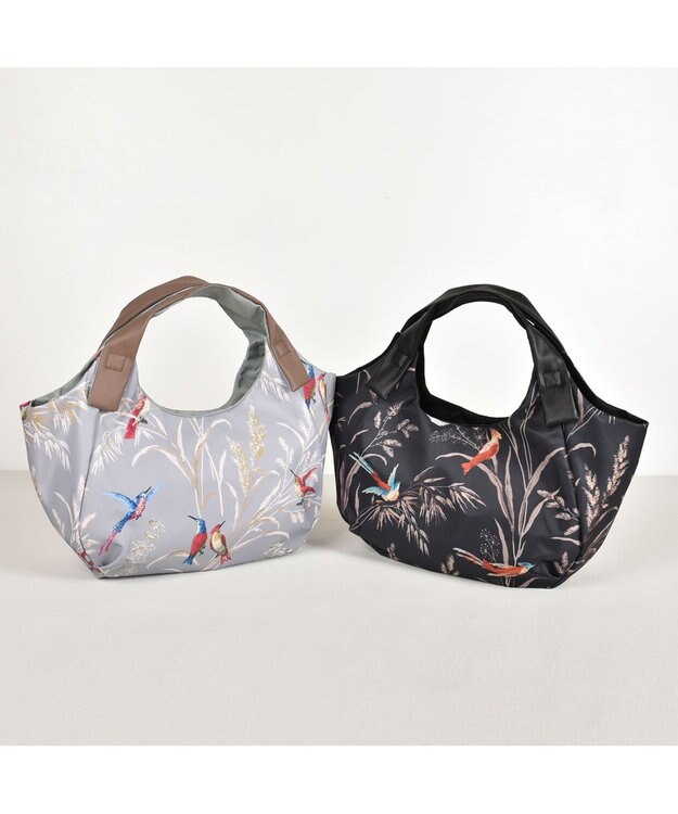 Y'SACCS バードプリントバルーントート Mサイズ ブラック