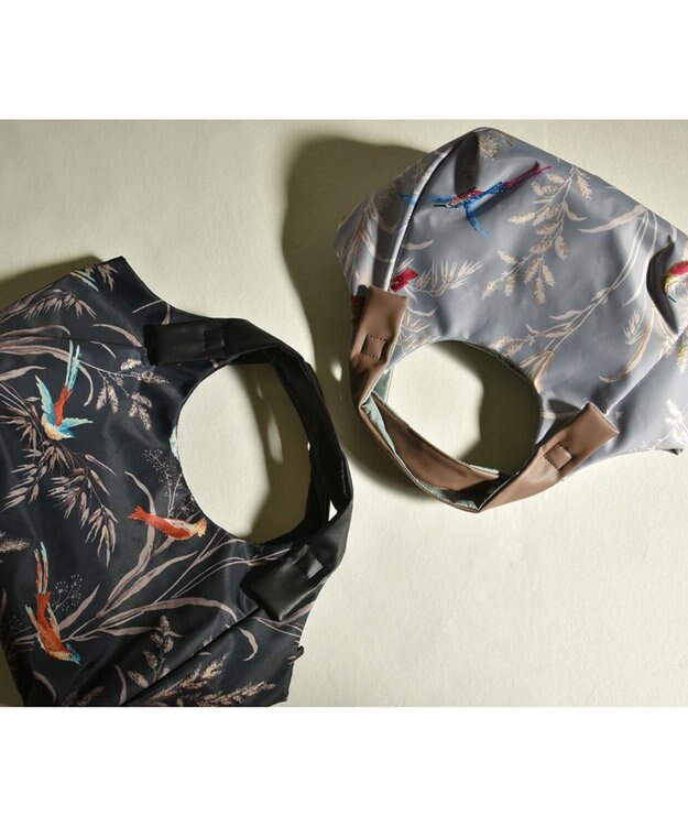 Y'SACCS バードプリントバルーントート Mサイズ ブラック