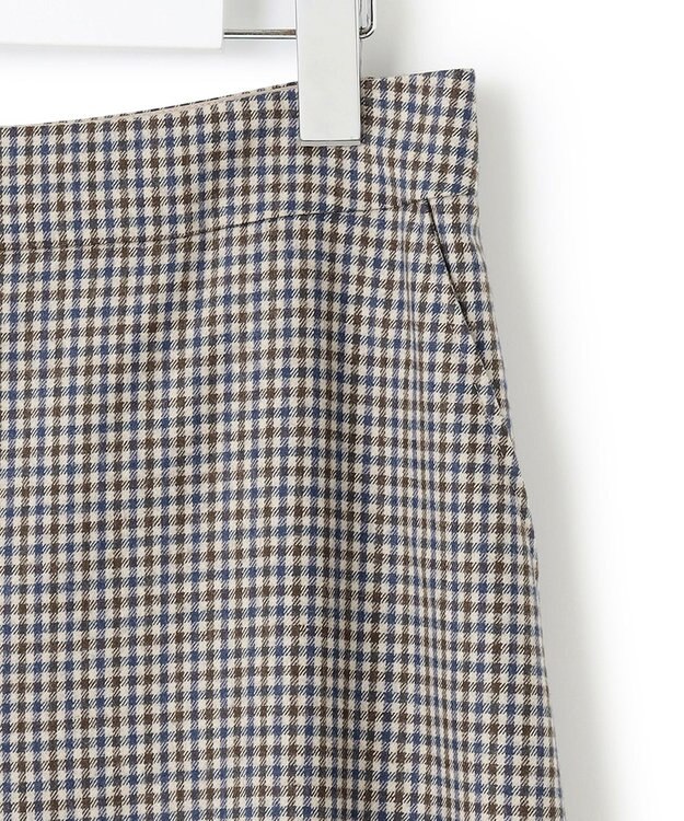 23区 ウールミルドストレッチ チェック フロントタックAラインスカート キャメルチェック