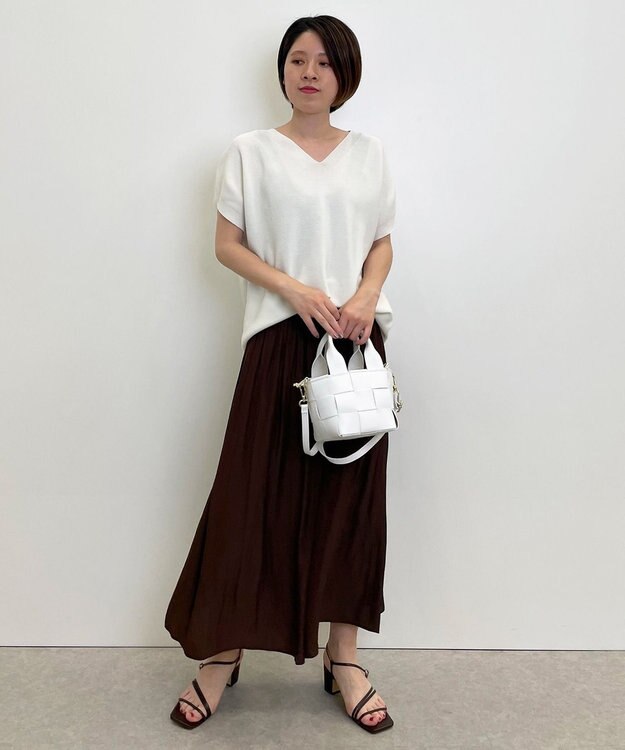 自由区 【セットアップ可/洗える】ブライトサテンライト ギャザーパンツ ダークブラウン系