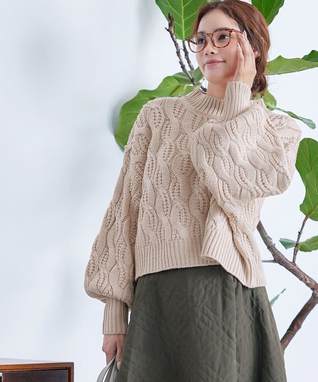 Tiaclasse 【洗える】ケーブルニットプルオーバー ベージュ
