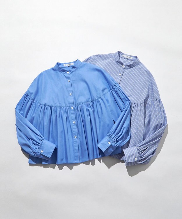 23区 S 【洗える】CANCLINI ギャザー フレア ブラウス サックス系