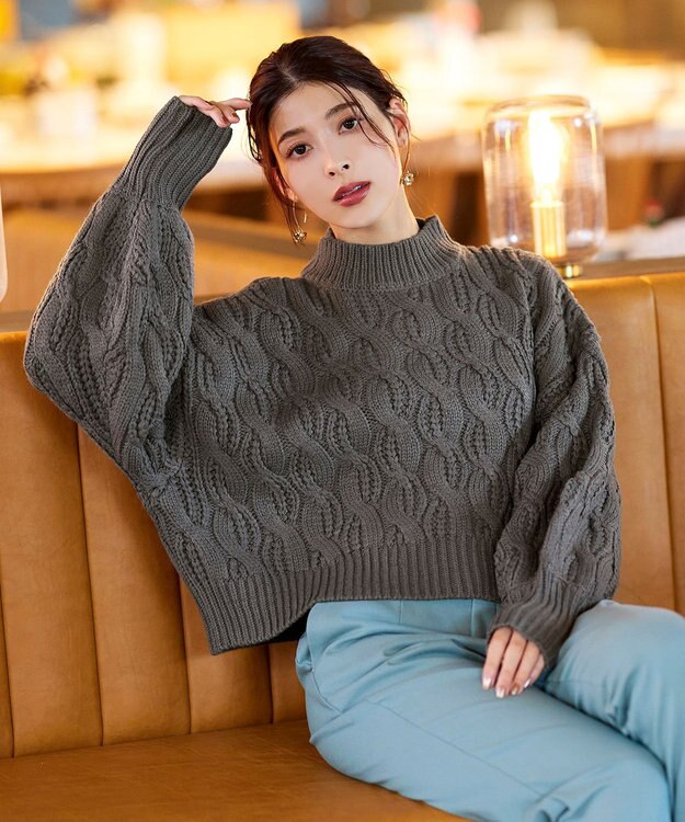 Tiaclasse 【洗える】ケーブルニットプルオーバー グレー