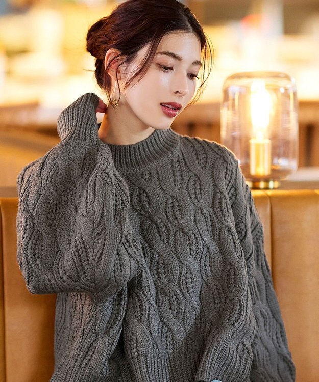 Tiaclasse 【洗える】ケーブルニットプルオーバー グレー