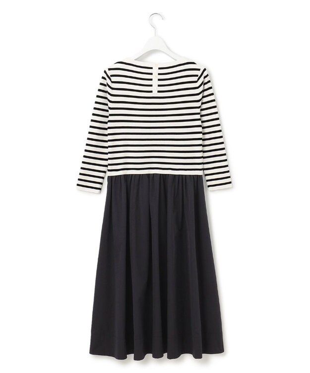 23区 S 【洗える】ハイカウントライトタフタ ドッキング ワンピース ホワイトベース×ブラックボーダー