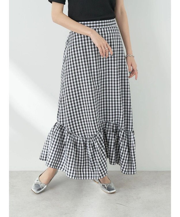 earth music&ecology イレヘムチェックスカート Black