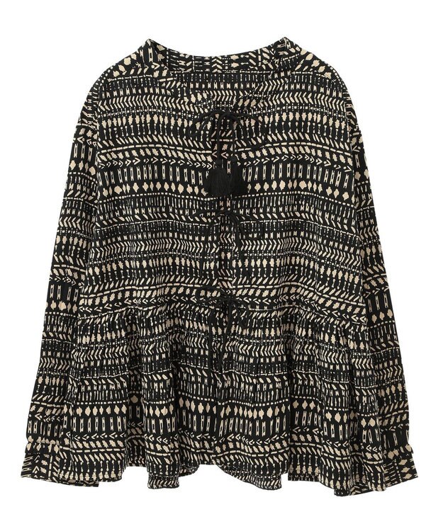 CRAFT STANDARD BOUTIQUE フリンジ紐付ペプラムブラウス Black