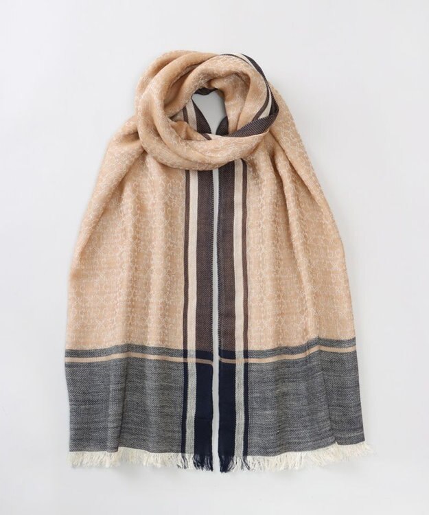 AURORA 【 LANVIN COLLECTION（ランバン コレクション） 】シルクウールロゴジャカードストール ネイビー