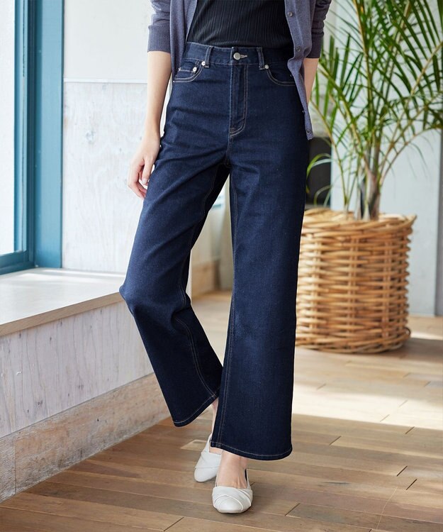 Tiaclasse 【安田美沙子さん/小倉優子さん着用】【洗える】ストレッチワイドデニム ネイビー