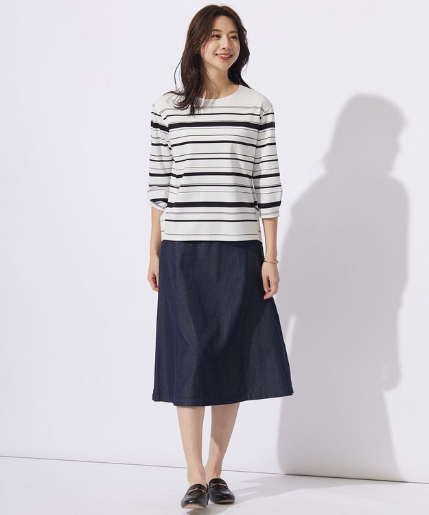 J.PRESS LADIES 【洗える】ポンチボーダー カットソー ホワイト×ブラック系1