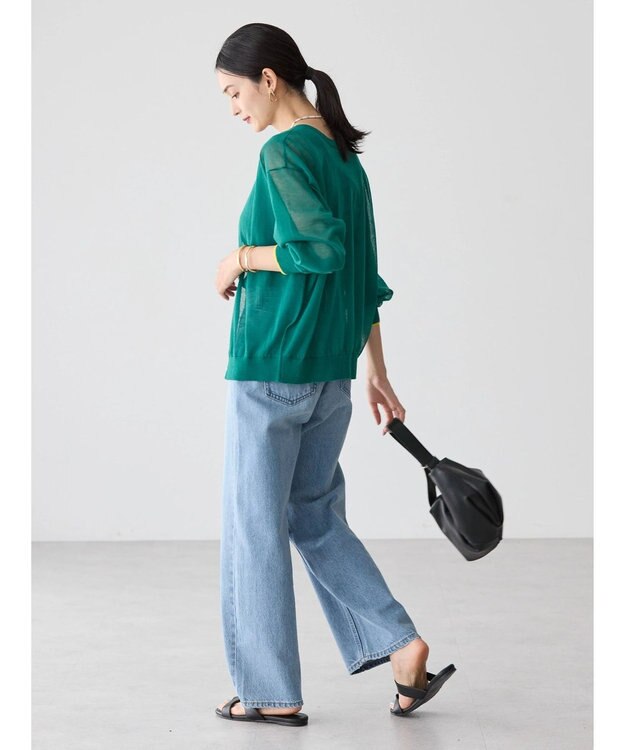 AMERICAN HOLIC バイカラーシアーニットカーディガン Green