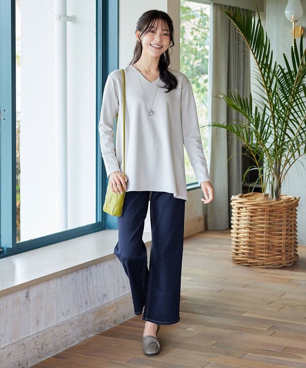 Tiaclasse 【安田美沙子さん/小倉優子さん着用】【洗える】ストレッチワイドデニム ネイビー