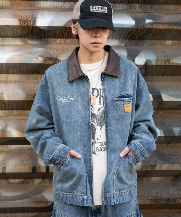 WEGO 【ユニセックス着用ITEM/MLサイズ展開】ワーカーズZIPデニムジャケット デニム中濃加工色