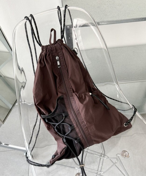 WEGO 【ユニセックス着用ITEM】センターzipナップサック ブラウン