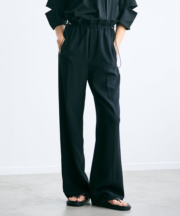 BEIGE， 【洗える】FLEUR / ウエストゴムワイドストレートパンツ Black