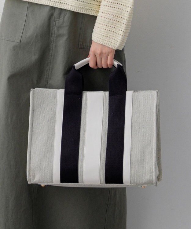 23区 【先行予約】ストライプキャンバス トートバッグ ライトグレーコンビ
