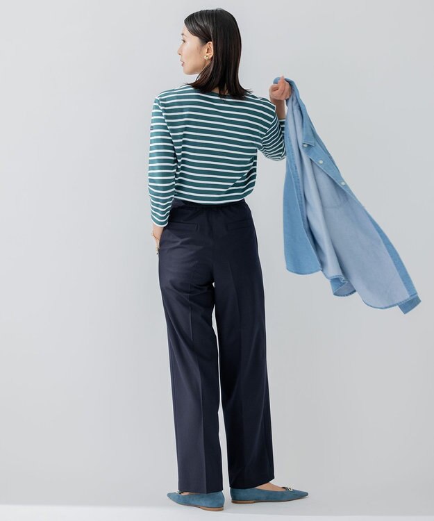 23区 L 【洗える】Armor-lux スムース ボーダー カットソー グリーン×ホワイトボーダー