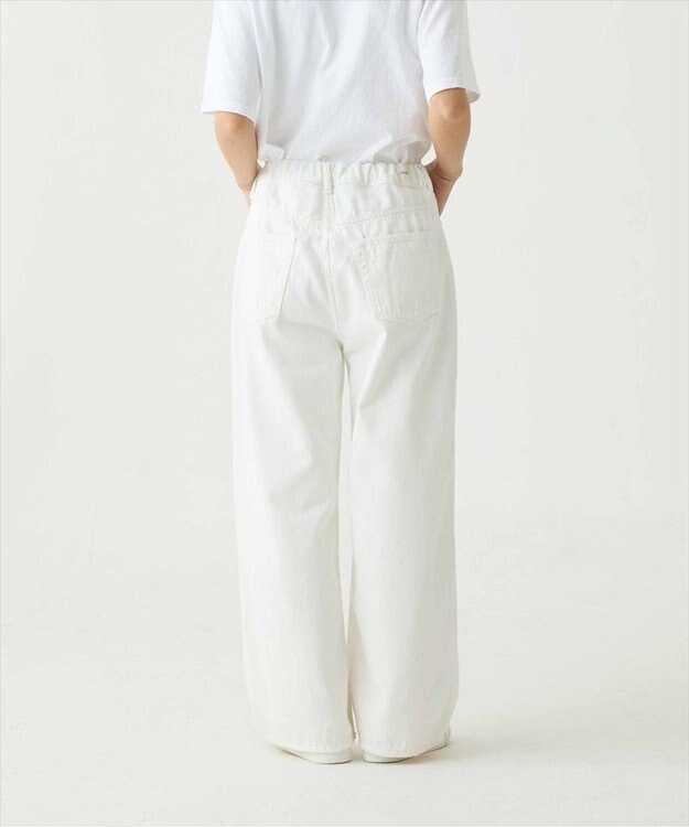 caqu Linen sagging wide pants ワイドシルエットリネンデニム white