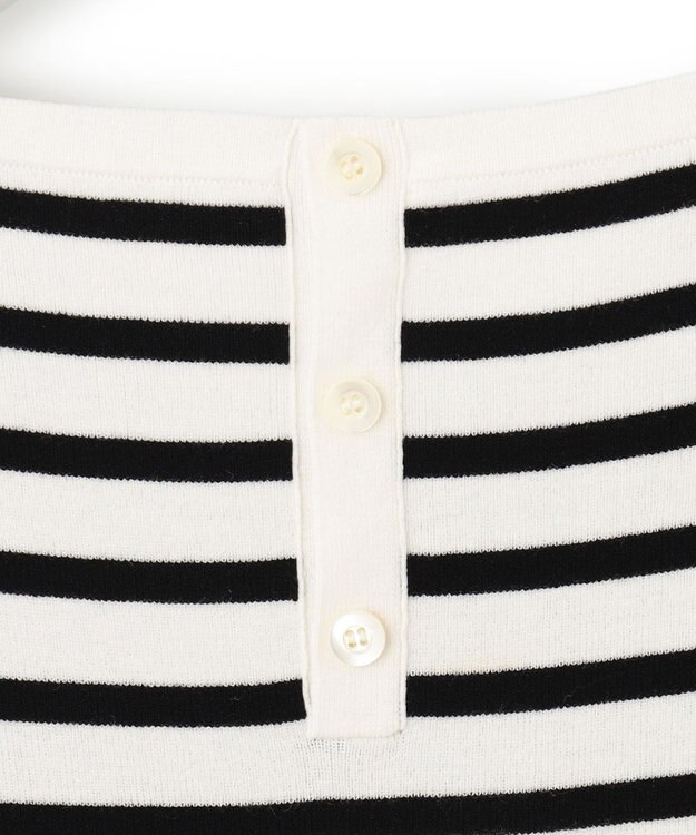 23区 【洗える】ハイカウントライトタフタ ドッキング ワンピース ホワイトベース×ブラックボーダー