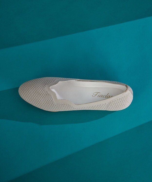 Tiaclasse 【洗える/撥水】スカラップニットフラットパンプス グレージュ