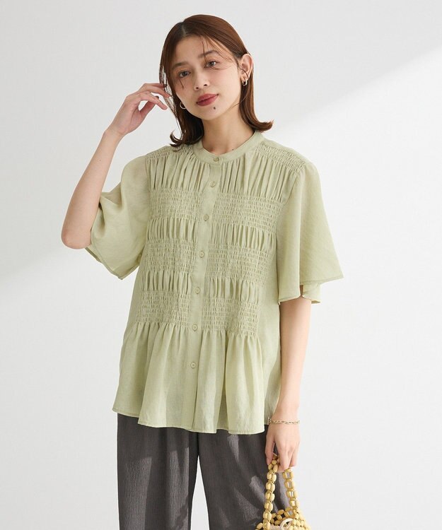 Green Parks ＳＥＴ２点マジョリカシャーリングブラウス＋タンク Light Green