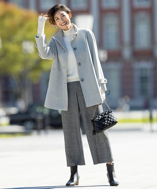 J.PRESS LADIES L ショートビーバー スタンドカラー コート グレー系