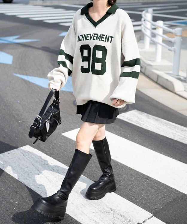 WEGO ナンバリングジャガードニット グリーン