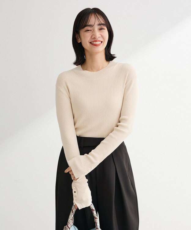 Green Parks 袖口金釦リブニットプルオーバー White