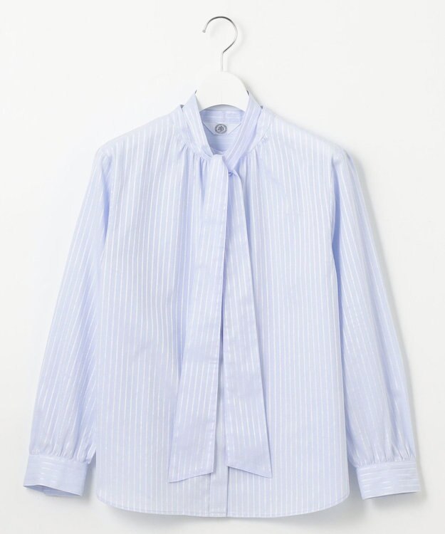 J.PRESS LADIES L 【洗える】RITZ ドビーストライプ ボウタイ ブラウス サックスブルー系1