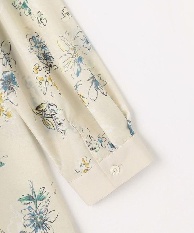 自由区 L エアリーローン花柄プリント ブラウス ベージュ×ブルー