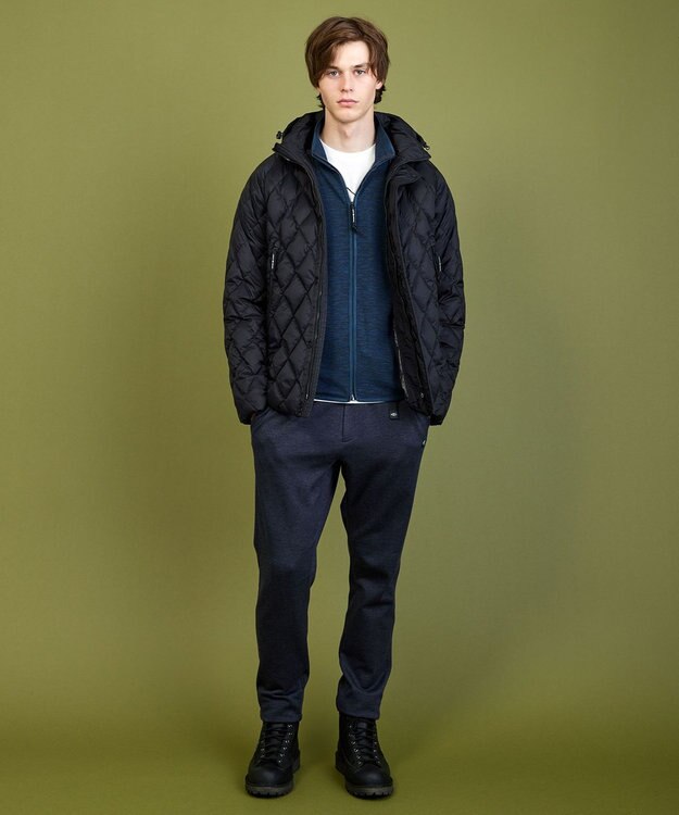 JOSEPH ABBOUD MOUNTAIN 【軽量/撥水】 フーデットキルティング ダウンブルゾン ネイビー系