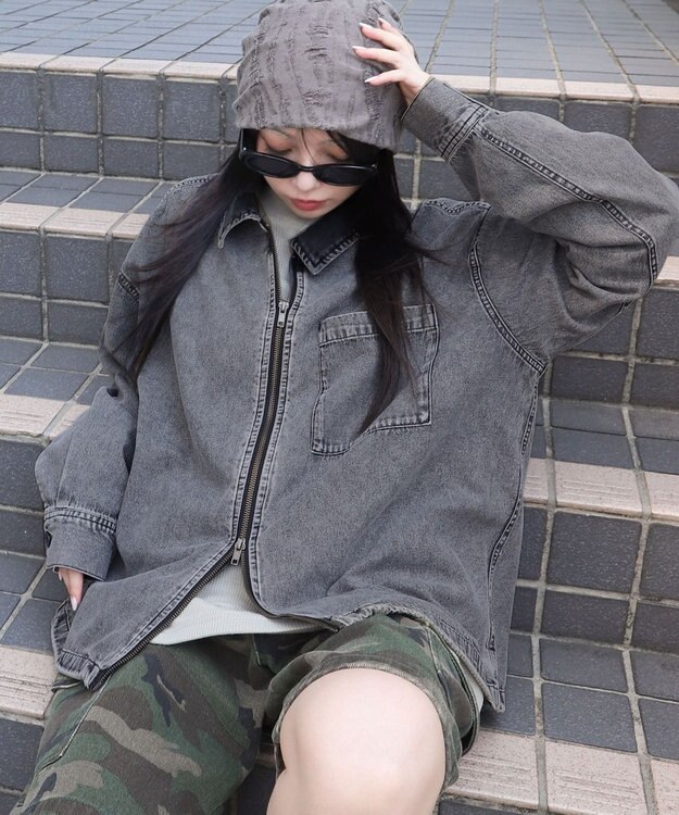 WEGO 【ユニセックス着用ITEM】デニムシャツジャケット デニムブラック