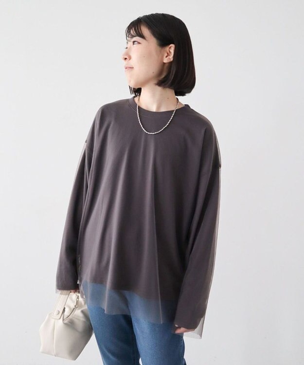 Green Parks シアーロゴ長袖プルオーバー Charcoal Gray